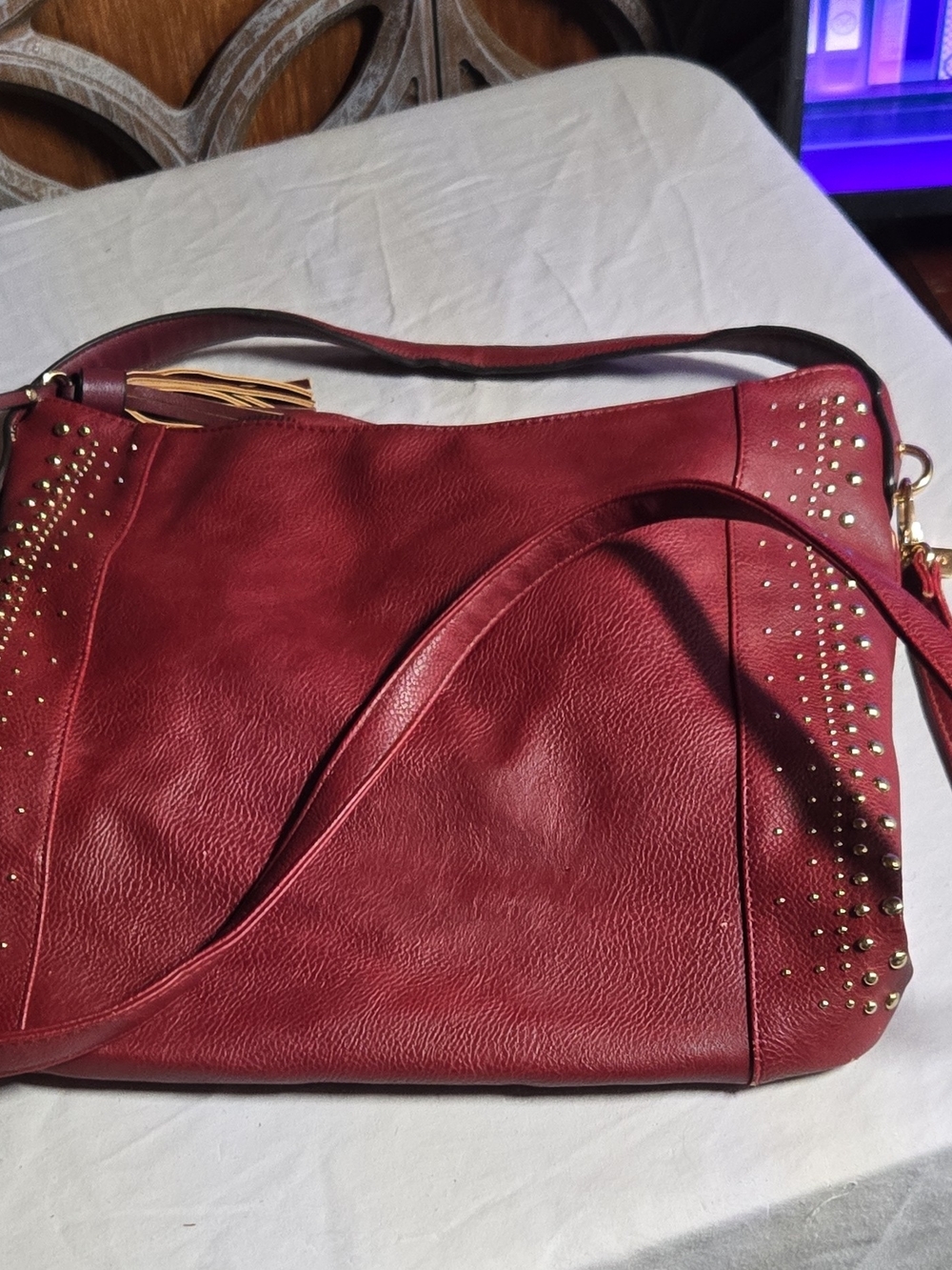 Sessini Studded Hobo Bag in Red